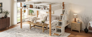 English Elm Full Loft Bed Pine Wood Frame with Side Shelves and Hook for Kids Bedroom W5305S00162