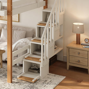 English Elm Full Loft Bed Pine Wood Frame with Side Shelves and Hook for Kids Bedroom W5305S00162