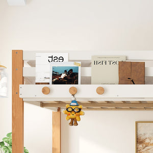English Elm Full Loft Bed Pine Wood Frame with Side Shelves and Hook for Kids Bedroom W5305S00162