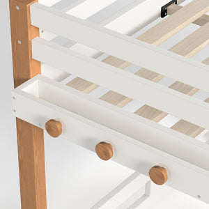 English Elm Full Loft Bed Pine Wood Frame with Side Shelves and Hook for Kids Bedroom W5305S00162