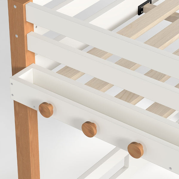 English Elm Full Loft Bed Pine Wood Frame with Side Shelves and Hook for Kids Bedroom W5305S00162