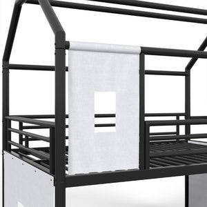 English Elm Full Over Playhouse Metal Bunk Bed with Slide LED Strip and Movable Storage Cabinet Black W5305S00167