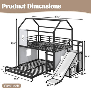 English Elm Full Over Playhouse Metal Bunk Bed with Slide LED Strip and Movable Storage Cabinet Black W5305S00167