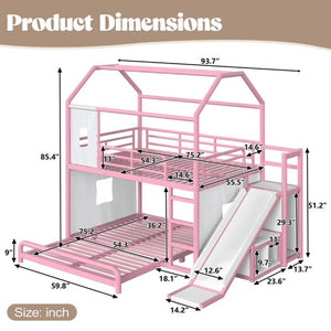 English Elm Full Over Playhouse Metal Bunk Bed with Slide LED Strip and Movable Storage Cabinet Pink W5305S00168