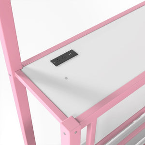 English Elm Twin Over Bunk Bed with Slide Playhouse Frame LED Storage and Built-In Power Outlet Pink W5305S00169