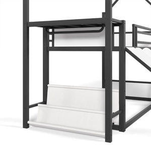 English Elm Twin Over Bunk Bed with Slide Playhouse Frame LED Storage and Built-In Power Outlet Black W5305S00170