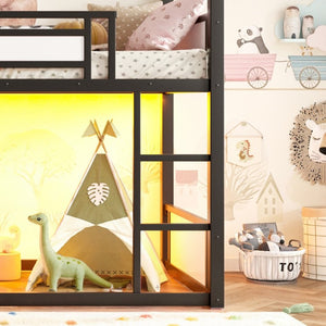 English Elm Twin Over Bunk Bed with Slide Playhouse Frame LED Storage and Built-In Power Outlet Black W5305S00170