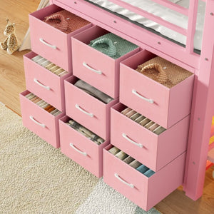 English Elm Twin Low Loft Bed with Stair Storage Fabric Drawers Shelves and Built in Frame Lights W5305S00172