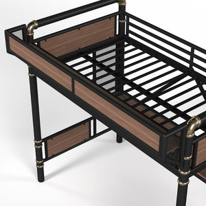 English Elm Twin Xl Industrial Loft Bed with Desk Power Outlet Led Wardrobe and Stair Storage Black W5305S00177