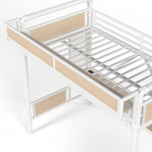 English Elm Twin Xl Industrial Loft Bed with Desk Power Outlet Led Wardrobe and Stair Storage White W5305S00178