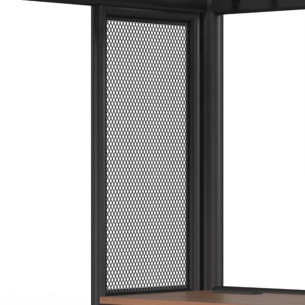 English Elm Full Size Industrial Loft Bed with Built-In Desk Power Outlet LED Wardrobe Storage Black W5305S00180