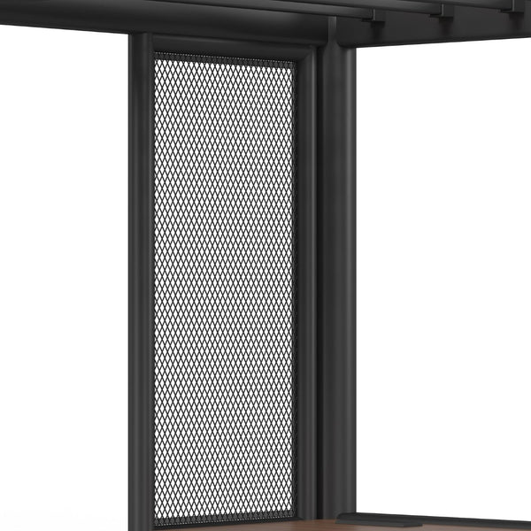 English Elm Queen Industrial Loft Bed with Desk Power Outlet Led Lighting Wardrobe and Stair Storage Black W5305S00183
