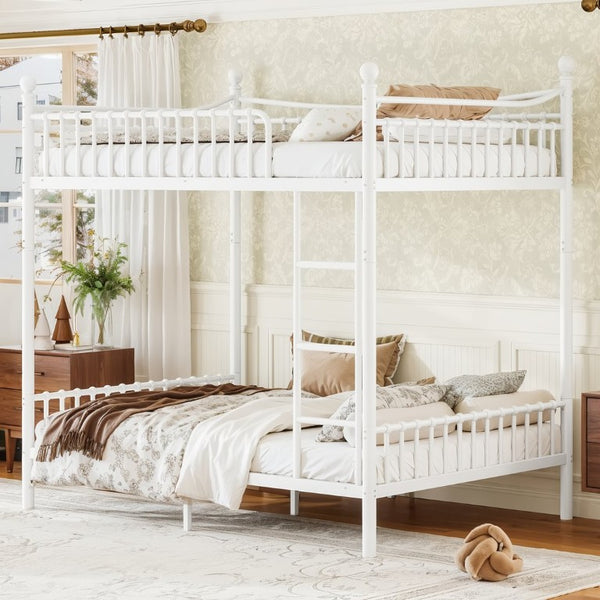 English Elm Full Over Bunk Bed Solid Round Tube Frame Arched Rails Vintage Kids Room White 83.07 L x 57.09 W x 74.72 H Metal W5305S00188