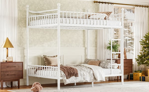 English Elm Full Over Bunk Bed Solid Round Tube Frame Arched Rails Vintage Kids Room White 83.07 L x 57.09 W x 74.72 H Metal W5305S00188