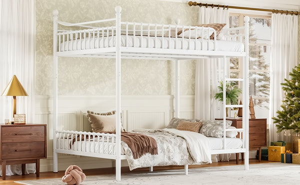 English Elm Full Over Bunk Bed Solid Round Tube Frame Arched Rails Vintage Kids Room White 83.07 L x 57.09 W x 74.72 H Metal W5305S00188