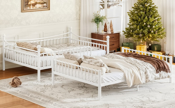English Elm Full Over Bunk Bed Solid Round Tube Frame Arched Rails Vintage Kids Room White 83.07 L x 57.09 W x 74.72 H Metal W5305S00188