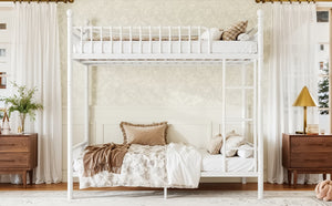 English Elm Full Over Bunk Bed Solid Round Tube Frame Arched Rails Vintage Kids Room White 83.07 L x 57.09 W x 74.72 H Metal W5305S00188