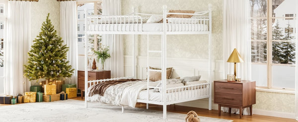 English Elm Full Over Bunk Bed Solid Round Tube Frame Arched Rails Vintage Kids Room White 83.07 L x 57.09 W x 74.72 H Metal W5305S00188