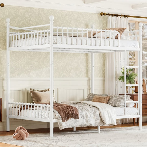 English Elm Full Over Bunk Bed Solid Round Tube Frame Arched Rails Vintage Kids Room White 83.07 L x 57.09 W x 74.72 H Metal W5305S00188
