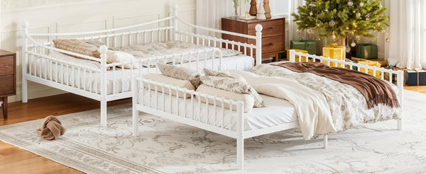 English Elm Full Over Bunk Bed Solid Round Tube Frame Arched Rails Vintage Kids Room White 83.07 L x 57.09 W x 74.72 H Metal W5305S00188