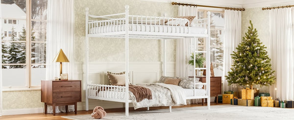 English Elm Full Over Bunk Bed Solid Round Tube Frame Arched Rails Vintage Kids Room White 83.07 L x 57.09 W x 74.72 H Metal W5305S00188