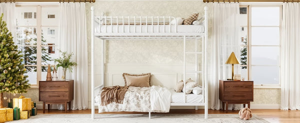 English Elm Full Over Bunk Bed Solid Round Tube Frame Arched Rails Vintage Kids Room White 83.07 L x 57.09 W x 74.72 H Metal W5305S00188