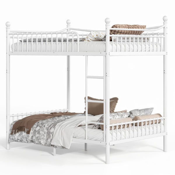 English Elm Full Over Bunk Bed Solid Round Tube Frame Arched Rails Vintage Kids Room White 83.07 L x 57.09 W x 74.72 H Metal W5305S00188
