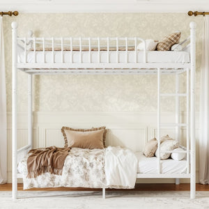 English Elm Full Over Bunk Bed Solid Round Tube Frame Arched Rails Vintage Kids Room White 83.07 L x 57.09 W x 74.72 H Metal W5305S00188