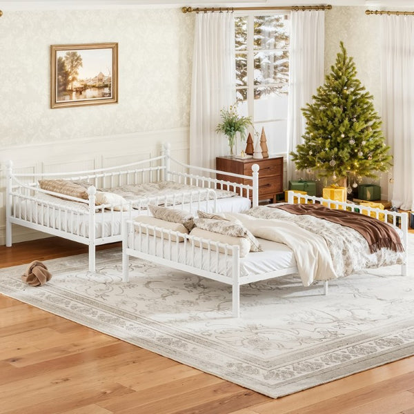 English Elm Full Over Bunk Bed Solid Round Tube Frame Arched Rails Vintage Kids Room White 83.07 L x 57.09 W x 74.72 H Metal W5305S00188
