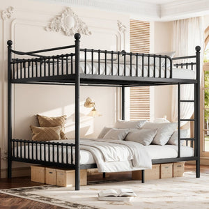 English Elm Full Over Bunk Bed Solid Round Tube Frame Arched Rails Vintage Kids Room Black 87.8 L x 63.39 W x 74.72 H Metal W5305S00189