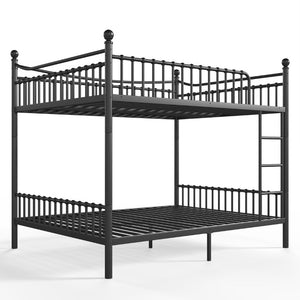 English Elm Full Over Bunk Bed Solid Round Tube Frame Arched Rails Vintage Kids Room Black 87.8 L x 63.39 W x 74.72 H Metal W5305S00189