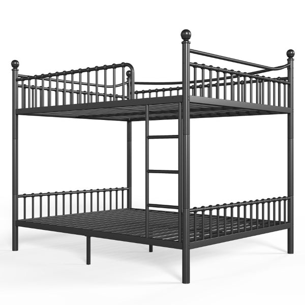 English Elm Full Over Bunk Bed Solid Round Tube Frame Arched Rails Vintage Kids Room Black 87.8 L x 63.39 W x 74.72 H Metal W5305S00189
