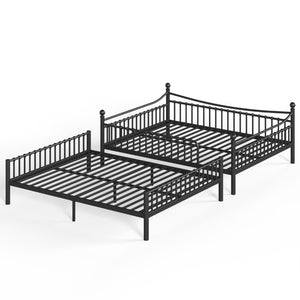 English Elm Full Over Bunk Bed Solid Round Tube Frame Arched Rails Vintage Kids Room Black 87.8 L x 63.39 W x 74.72 H Metal W5305S00189