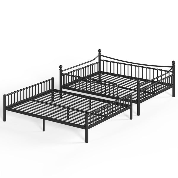 English Elm Full Over Bunk Bed Solid Round Tube Frame Arched Rails Vintage Kids Room Black 87.8 L x 63.39 W x 74.72 H Metal W5305S00189