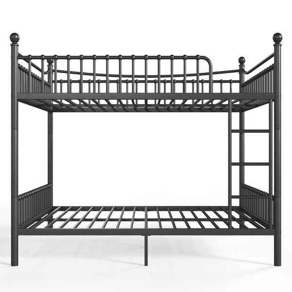 English Elm Full Over Bunk Bed Solid Round Tube Frame Arched Rails Vintage Kids Room Black 87.8 L x 63.39 W x 74.72 H Metal W5305S00189