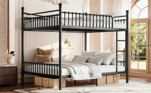 English Elm Full Over Bunk Bed Solid Round Tube Frame Arched Rails Vintage Kids Room Black 87.8 L x 63.39 W x 74.72 H Metal W5305S00189