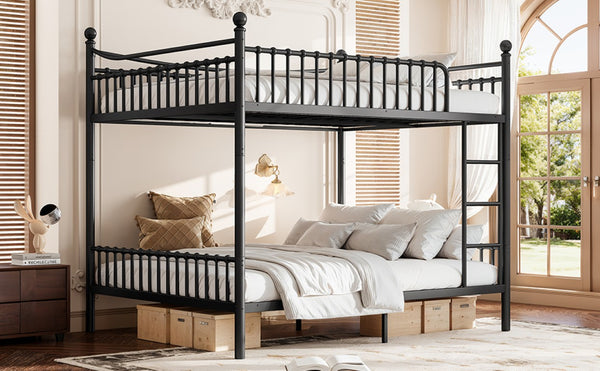 English Elm Full Over Bunk Bed Solid Round Tube Frame Arched Rails Vintage Kids Room Black 87.8 L x 63.39 W x 74.72 H Metal W5305S00189