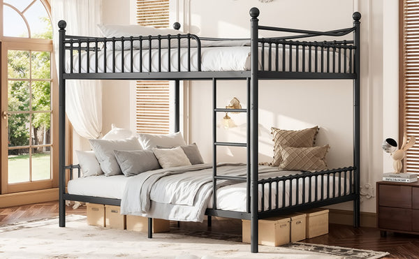 English Elm Full Over Bunk Bed Solid Round Tube Frame Arched Rails Vintage Kids Room Black 87.8 L x 63.39 W x 74.72 H Metal W5305S00189