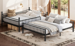 English Elm Full Over Bunk Bed Solid Round Tube Frame Arched Rails Vintage Kids Room Black 87.8 L x 63.39 W x 74.72 H Metal W5305S00189