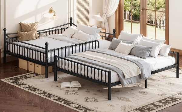 English Elm Full Over Bunk Bed Solid Round Tube Frame Arched Rails Vintage Kids Room Black 87.8 L x 63.39 W x 74.72 H Metal W5305S00189