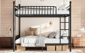 English Elm Full Over Bunk Bed Solid Round Tube Frame Arched Rails Vintage Kids Room Black 87.8 L x 63.39 W x 74.72 H Metal W5305S00189
