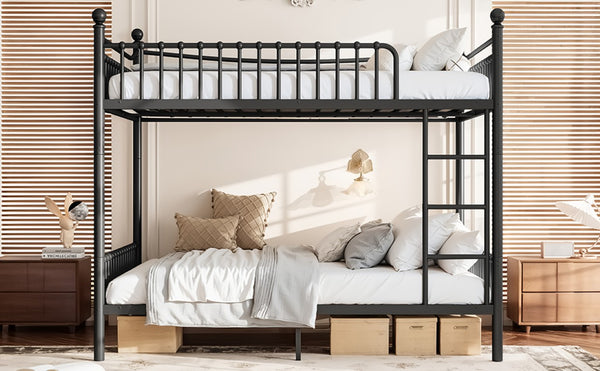 English Elm Full Over Bunk Bed Solid Round Tube Frame Arched Rails Vintage Kids Room Black 87.8 L x 63.39 W x 74.72 H Metal W5305S00189