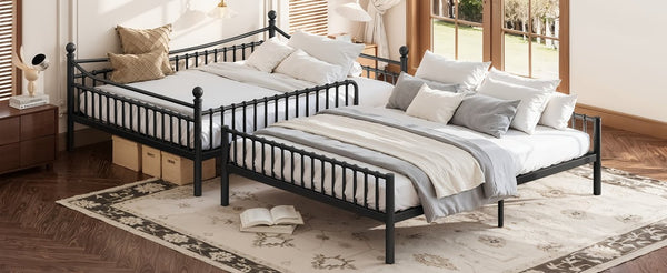 English Elm Full Over Bunk Bed Solid Round Tube Frame Arched Rails Vintage Kids Room Black 87.8 L x 63.39 W x 74.72 H Metal W5305S00189