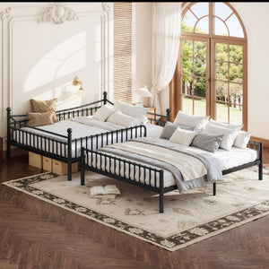 English Elm Full Over Bunk Bed Solid Round Tube Frame Arched Rails Vintage Kids Room Black 87.8 L x 63.39 W x 74.72 H Metal W5305S00189