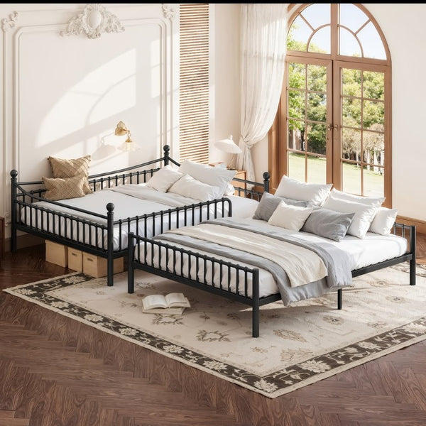 English Elm Full Over Bunk Bed Solid Round Tube Frame Arched Rails Vintage Kids Room Black 87.8 L x 63.39 W x 74.72 H Metal W5305S00189