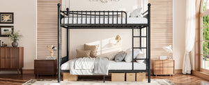 English Elm Full Over Bunk Bed Solid Round Tube Frame Arched Rails Vintage Kids Room Black 87.8 L x 63.39 W x 74.72 H Metal W5305S00189