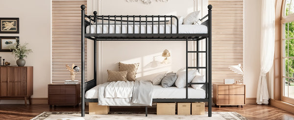 English Elm Full Over Bunk Bed Solid Round Tube Frame Arched Rails Vintage Kids Room Black 87.8 L x 63.39 W x 74.72 H Metal W5305S00189