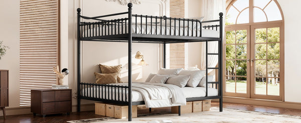 English Elm Full Over Bunk Bed Solid Round Tube Frame Arched Rails Vintage Kids Room Black 87.8 L x 63.39 W x 74.72 H Metal W5305S00189