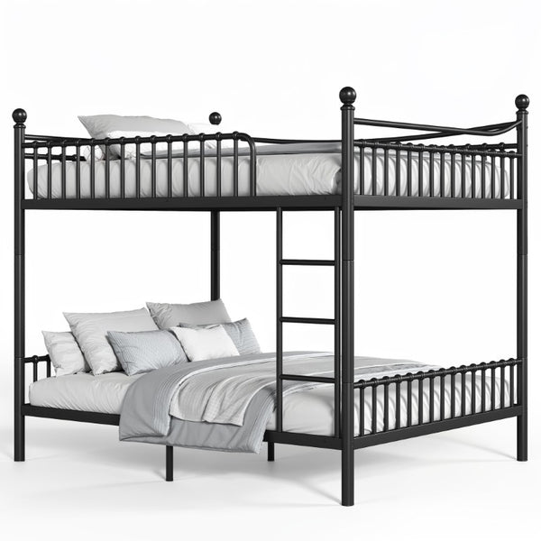 English Elm Full Over Bunk Bed Solid Round Tube Frame Arched Rails Vintage Kids Room Black 87.8 L x 63.39 W x 74.72 H Metal W5305S00189