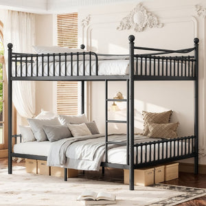 English Elm Full Over Bunk Bed Solid Round Tube Frame Arched Rails Vintage Kids Room Black 87.8 L x 63.39 W x 74.72 H Metal W5305S00189